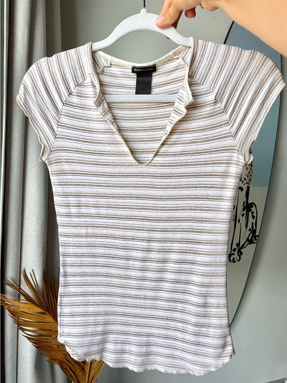 BCBGMAXAZRIA Vintage Y2K Striped Ribbed Henley Top S